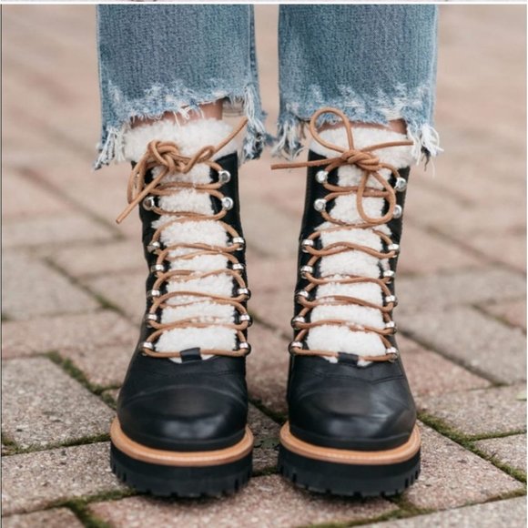 x SOLD x MARC FISHER | Izzie Boot Shearling Leather Black 7 M NWOT - Picture 5 of 16